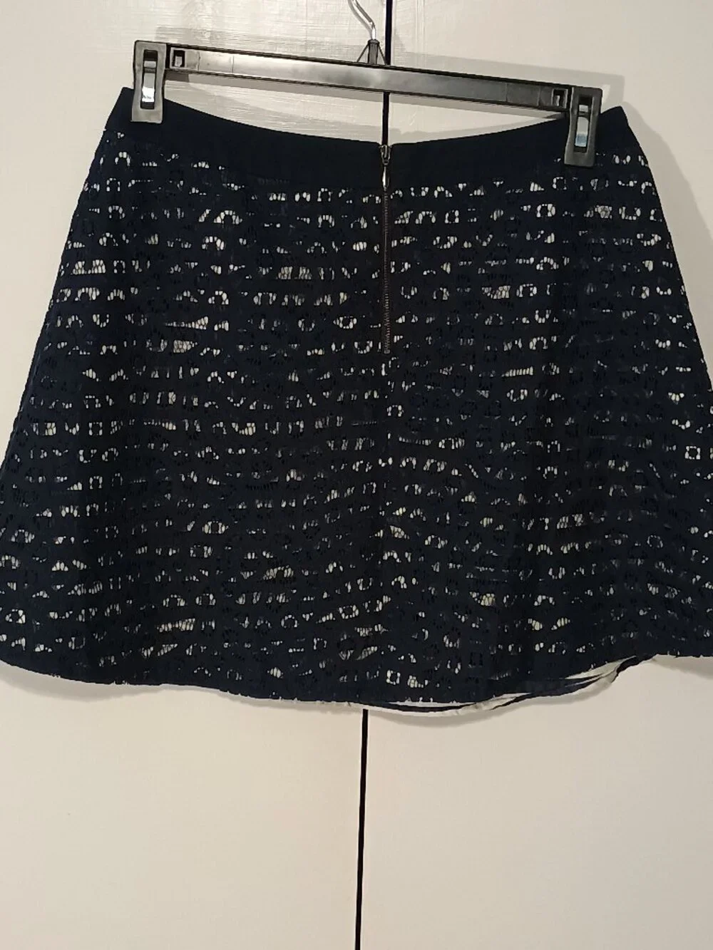 The Limited Navy Lace A-Line Skirt Size 8 Exposed Gold Zip Lined Mini Skirt